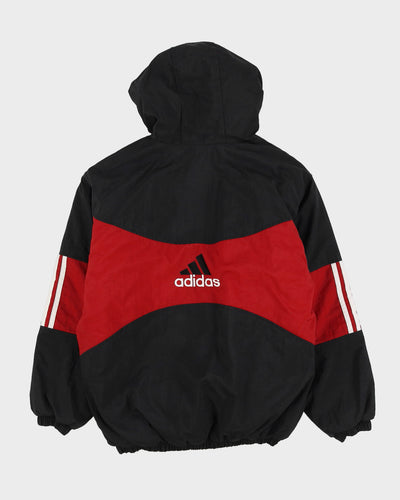 Vintage 90s Adidas Black / Red Hooded Jacket With Embroidery On The Back - L