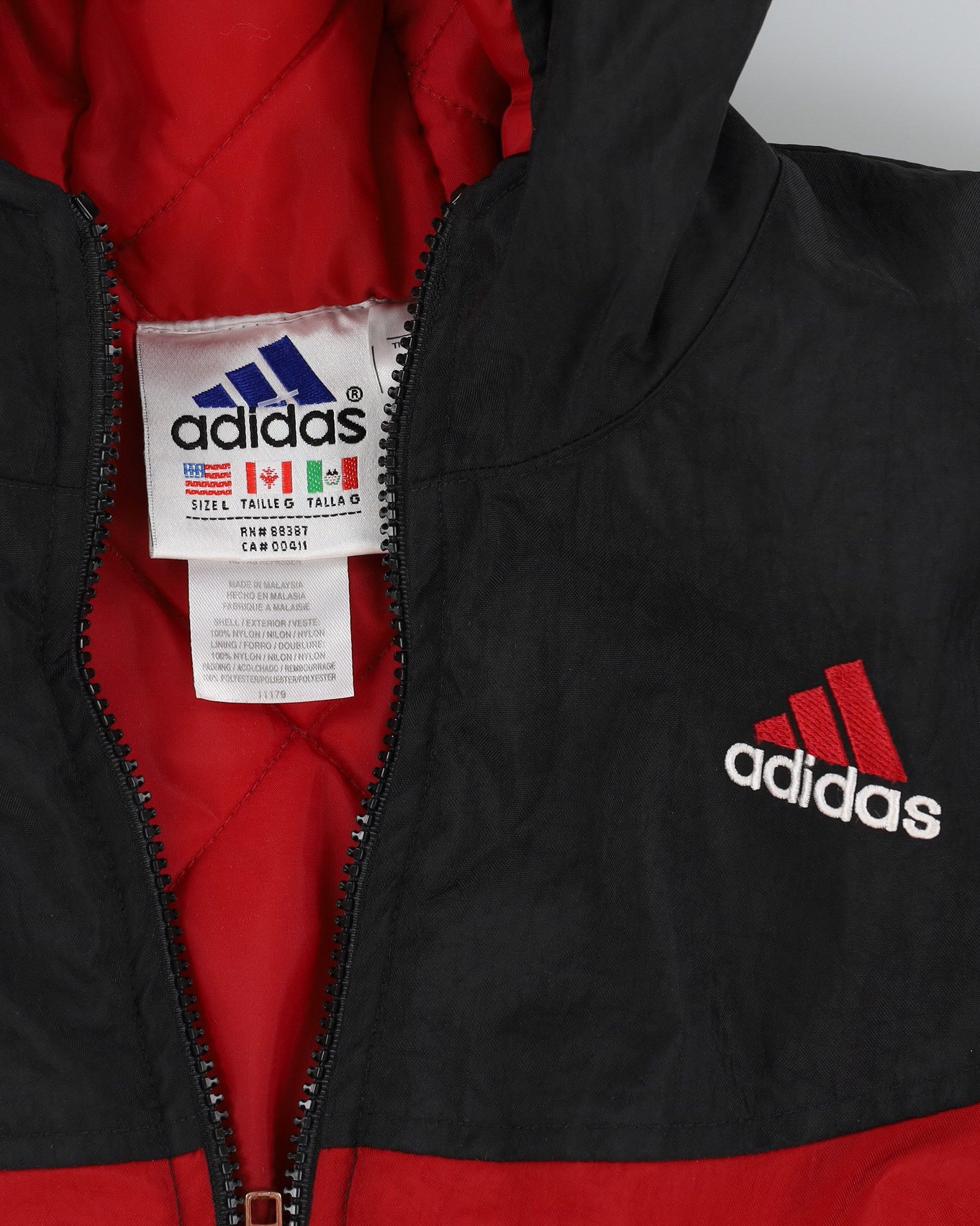 Vintage 90s Adidas Black / Red Hooded Jacket With Embroidery On The Back - L