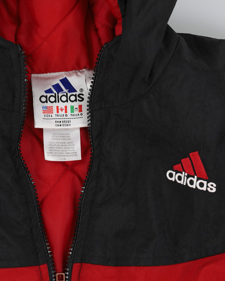 Vintage 90s Adidas Black / Red Hooded Jacket With Embroidery On The Back - L