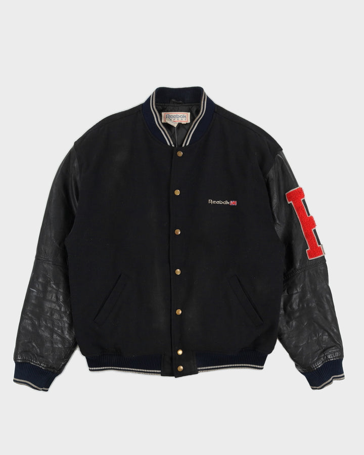 Vintage 90s Reebok Blue Navy Varsity Jacket With Embroidery