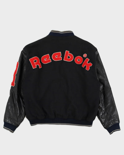 Vintage 90s Reebok Blue Navy Varsity Jacket With Embroidery - L