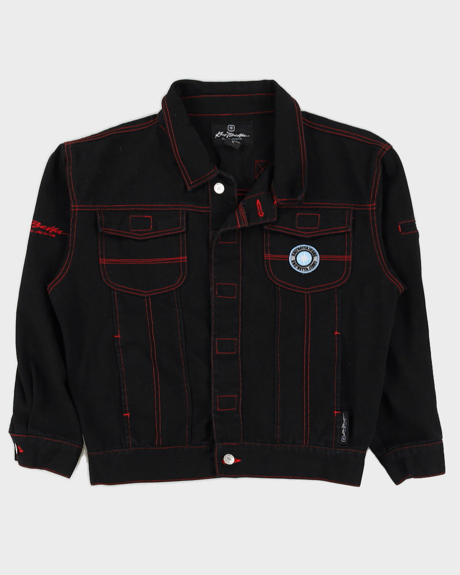 00s Kno Betta Black & Red Denim Jacket - M