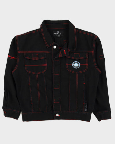00s Kno Betta Black & Red Denim Jacket - M