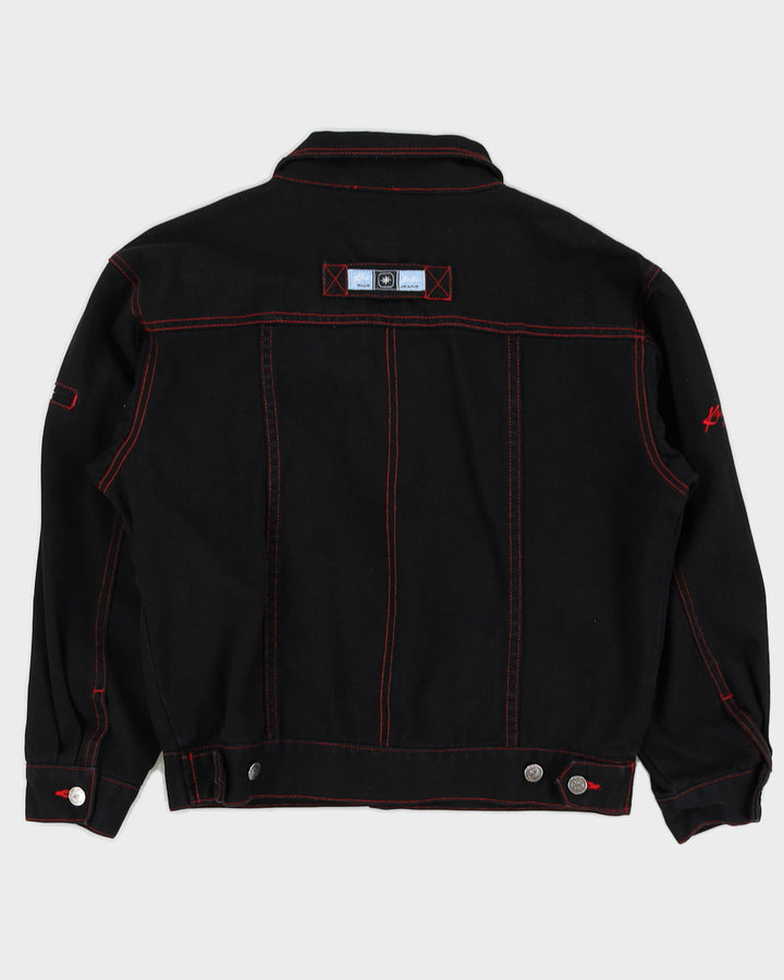 00s Kno Betta Black & Red Denim Jacket - M