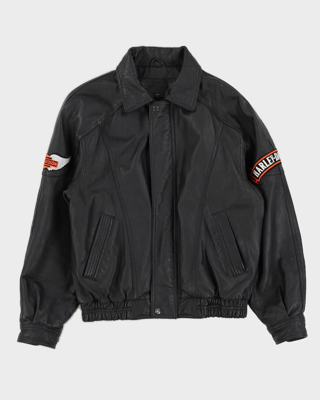 Vintage 90s Pleather Jacket With Harley Davidson Patches - S