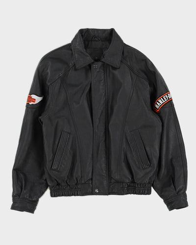 Vintage 90s Pleather Jacket With Harley Davidson Patches - S