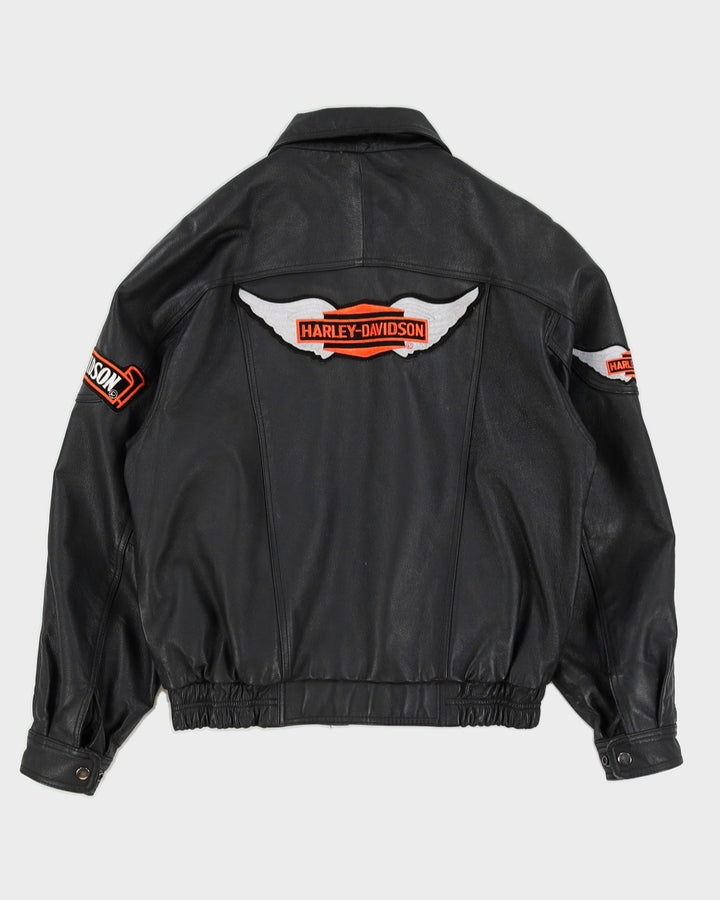Vintage 90s Pleather Jacket With Harley Davidson Patches - S