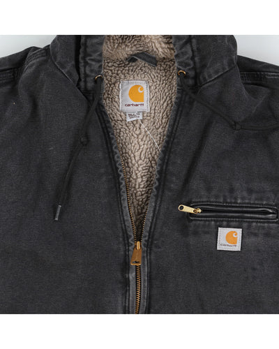 Carhartt Washed Black Fleece Lined Hooded Jacket - S