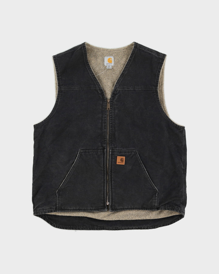 Vintage 90s Washed Black Carhartt Fleece Lined Canvas Vest - XL