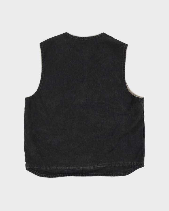 Vintage 90s Washed Black Carhartt Fleece Lined Canvas Vest - XL
