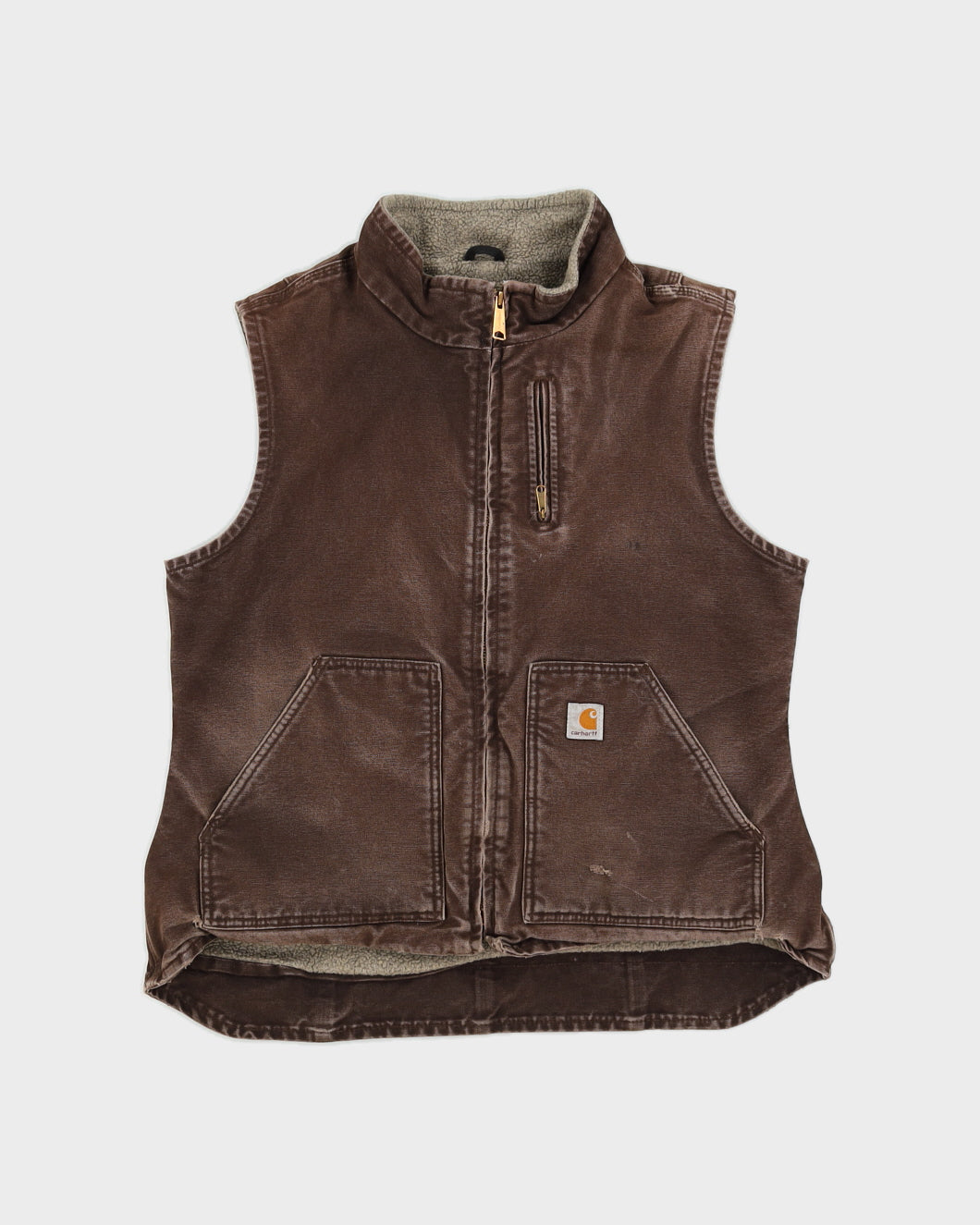Vintage 90s Carhartt Washed Brown Fleece Lined Canvas Vest - S