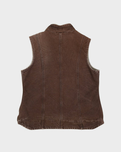 Vintage 90s Carhartt Washed Brown Fleece Lined Canvas Vest - S
