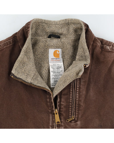 Vintage 90s Carhartt Washed Brown Fleece Lined Canvas Vest - S