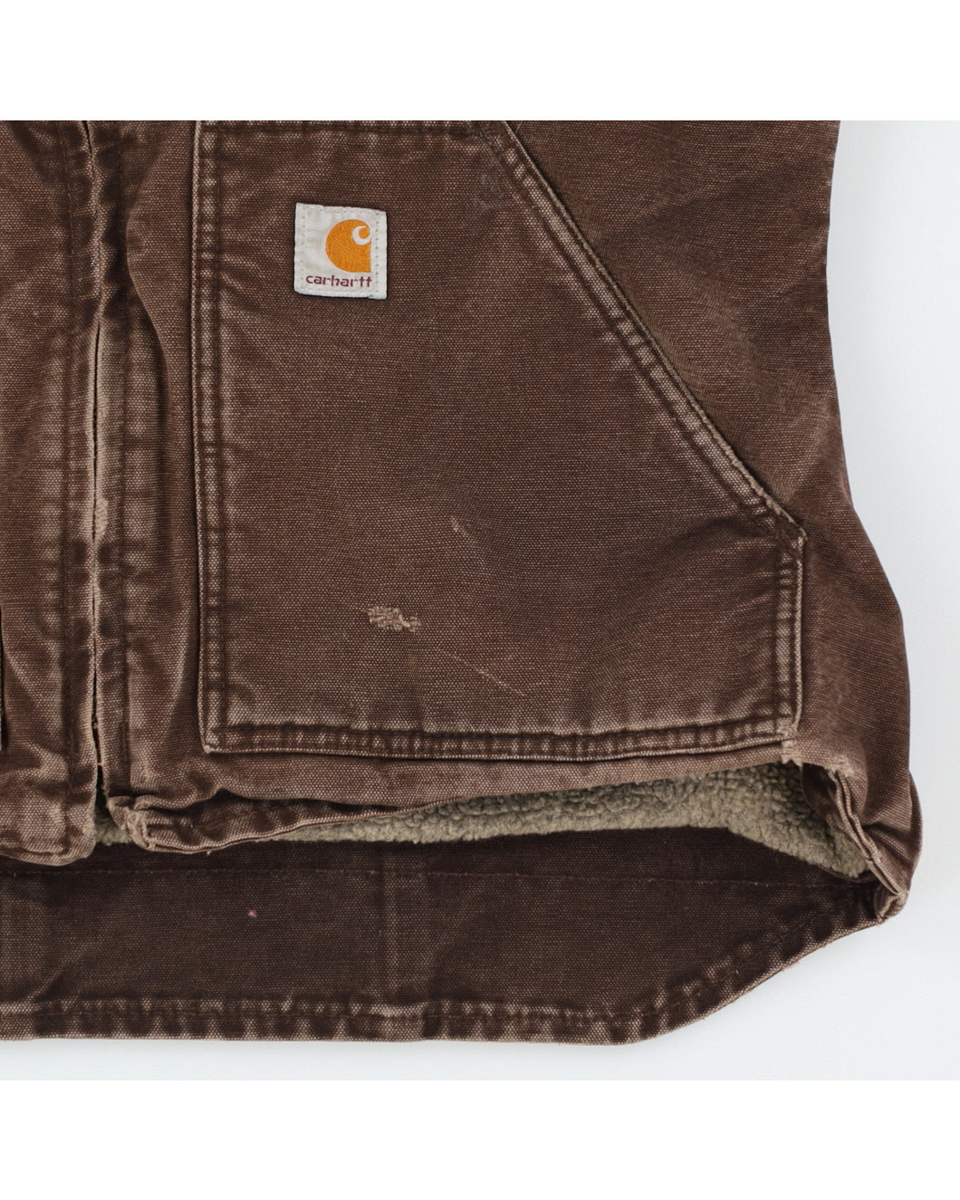Vintage 90s Carhartt Washed Brown Fleece Lined Canvas Vest - S