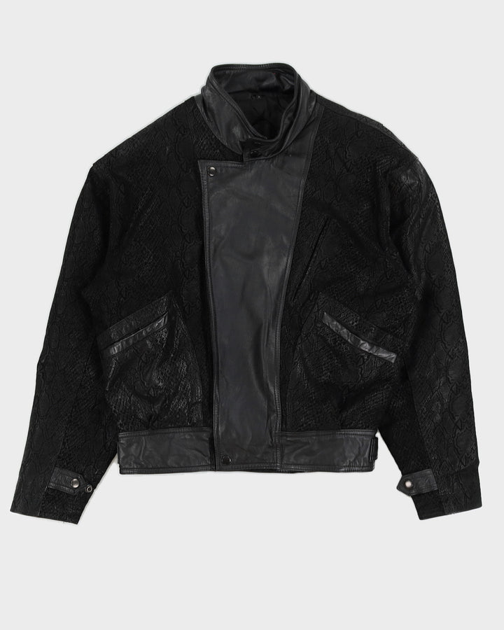 Vintage 90s Cosa Nova Black Leather Reptile Bomber Jacket - M