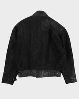 Vintage 90s Cosa Nova Black Leather Reptile Bomber Jacket - M
