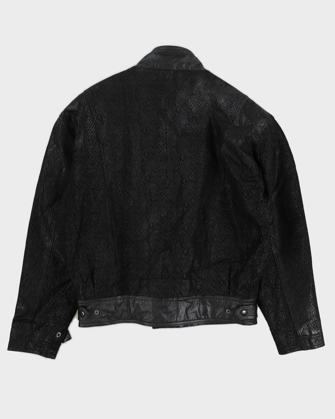 Vintage 90s Cosa Nova Black Leather Reptile Bomber Jacket - M