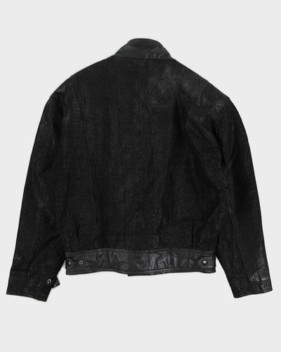 Vintage 90s Cosa Nova Black Leather Reptile Bomber Jacket - M
