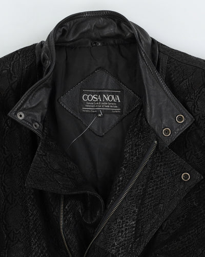 Vintage 90s Cosa Nova Black Leather Reptile Bomber Jacket - M