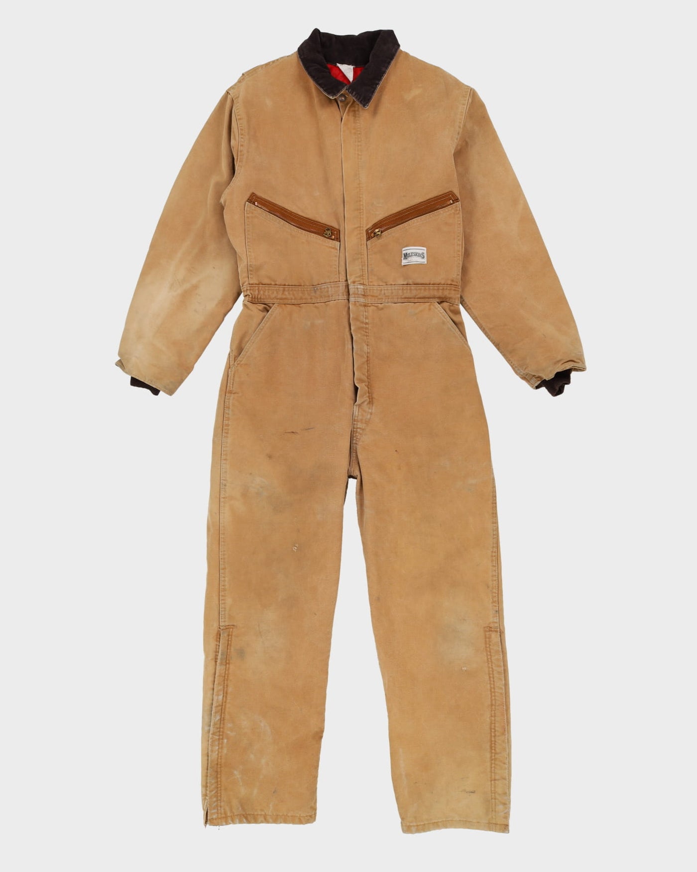 Vintage 80s Muleskins Made In USA Beige Thrashed Overalls - L