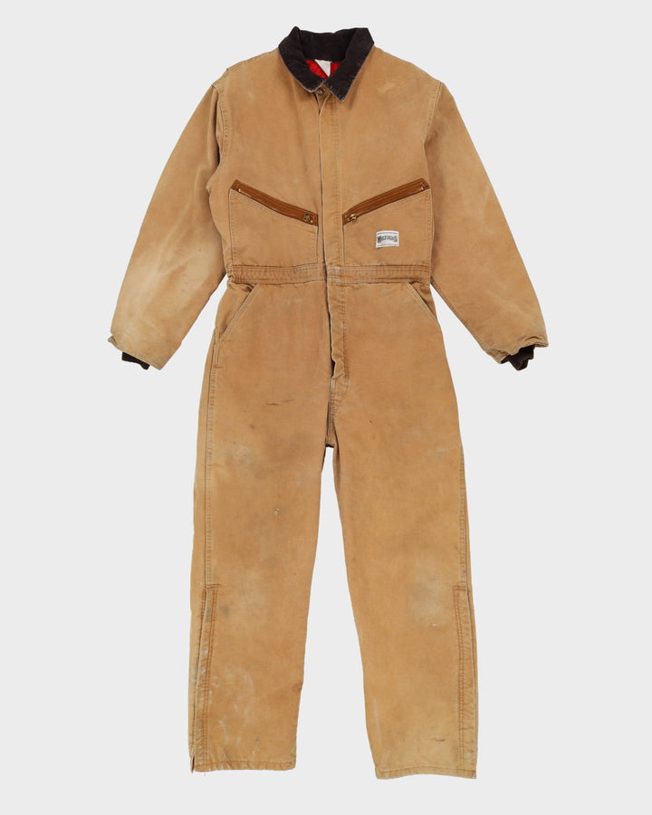 Vintage 80s Muleskins Made In USA Beige Thrashed Overalls - L