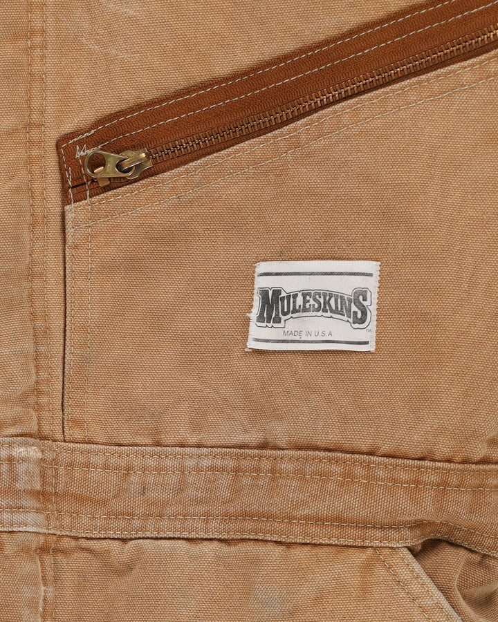 Vintage 80s Muleskins Made In USA Beige Thrashed Overalls - L