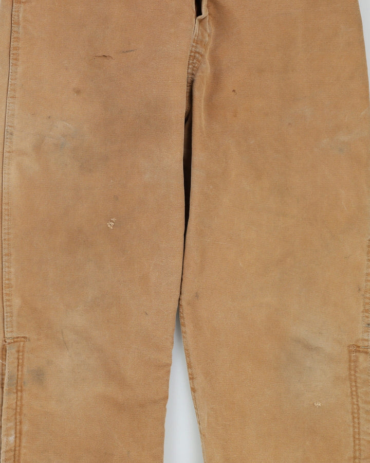 Vintage 80s Muleskins Made In USA Beige Thrashed Overalls - L