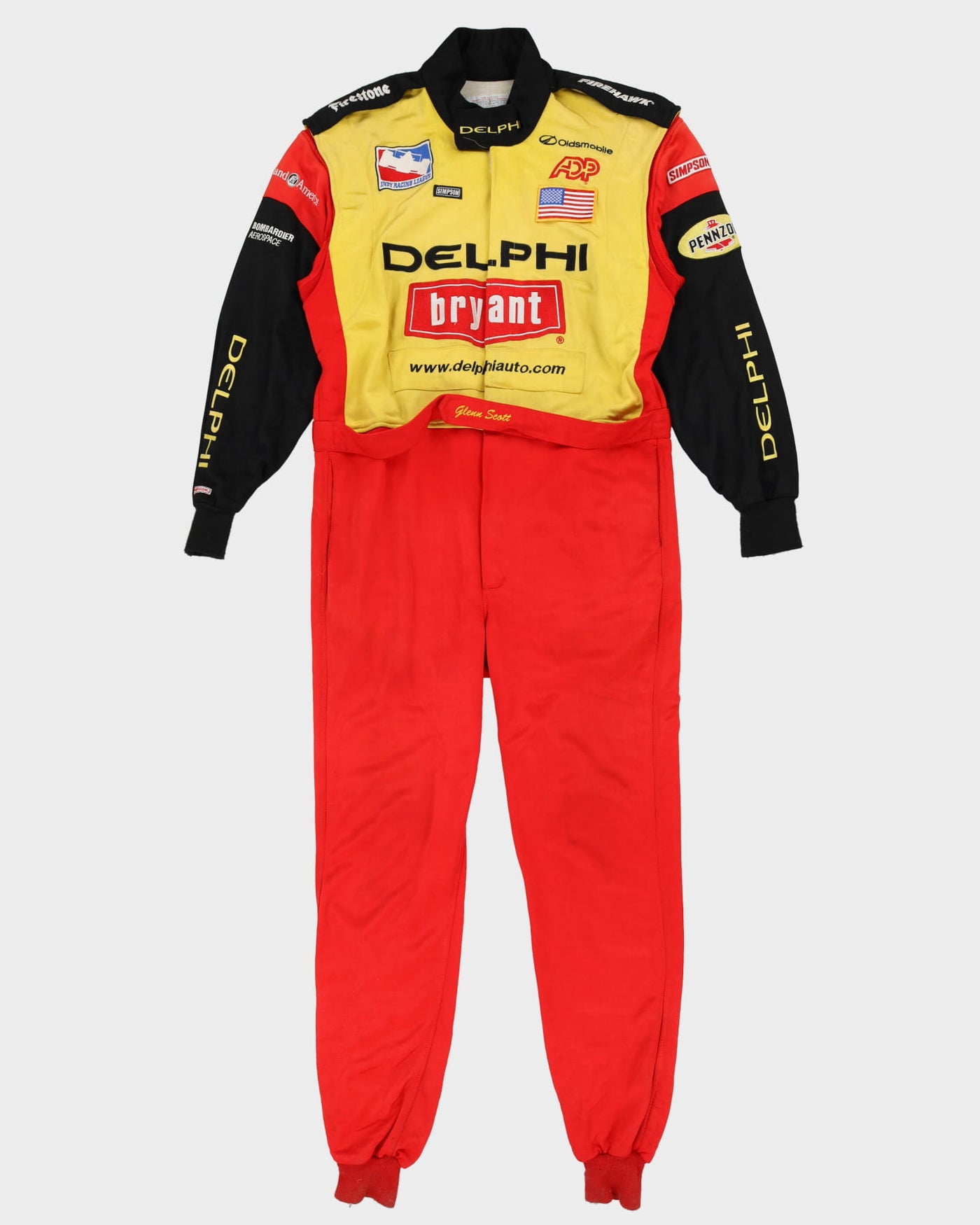 Vintage 90s Simpson Indy Racing League Delphi Bryant Red / Yellow Overalls - M / L
