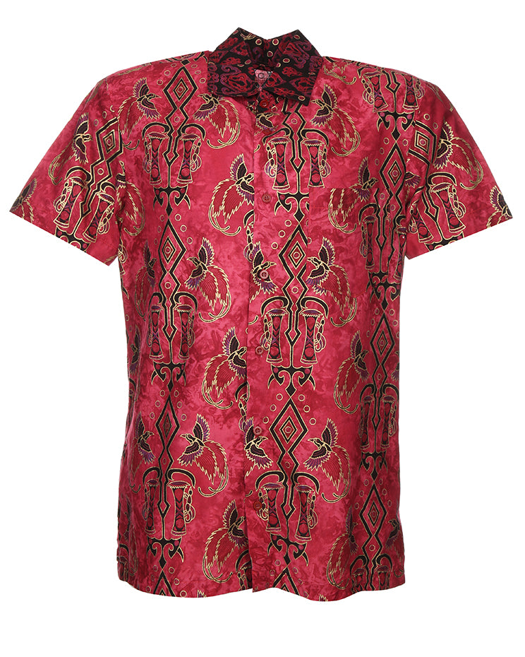Vintage S/Sleeve Shirt Ethic Style Pink Patterned - M