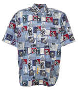 Vintage nautical print cotton short sleeve shirt - M