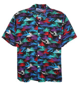 Vintage wave print cotton short sleeve shirt - XL