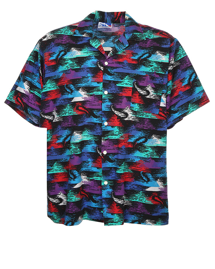 Vintage wave print cotton short sleeve shirt - XL
