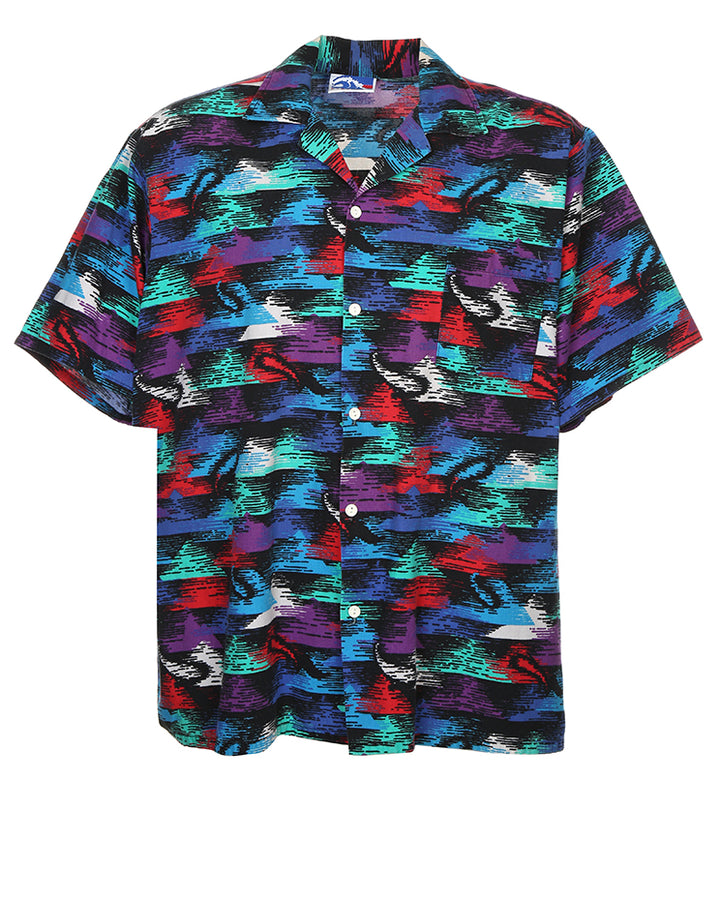 Vintage wave print cotton short sleeve shirt - XL