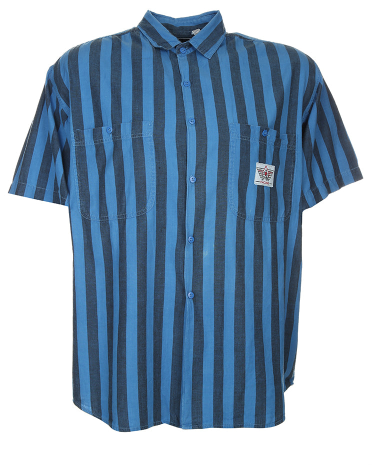 Vintage shirt sleeve stripe shirt in blue - XL