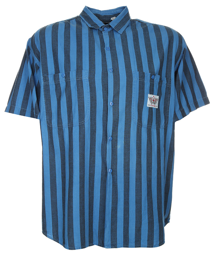 Vintage shirt sleeve stripe shirt in blue - XL