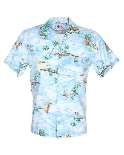 Vintage 70s Nui Nalu beach scene Hawaiian shirt - S