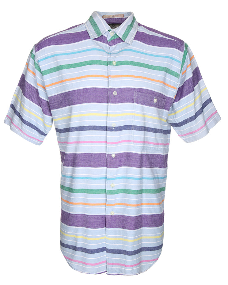 Vintage 90s multicoloured stripe short sleeve shirt - L