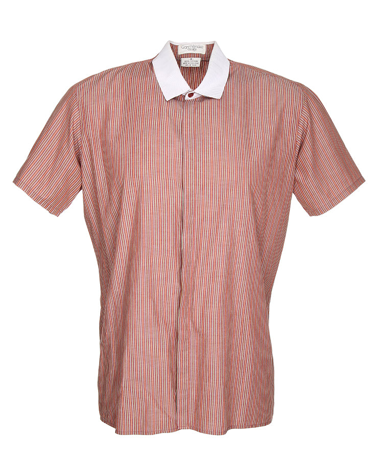 Vintage 80s Gianni Versace multicoloured stripe short sleeve shirt - XL