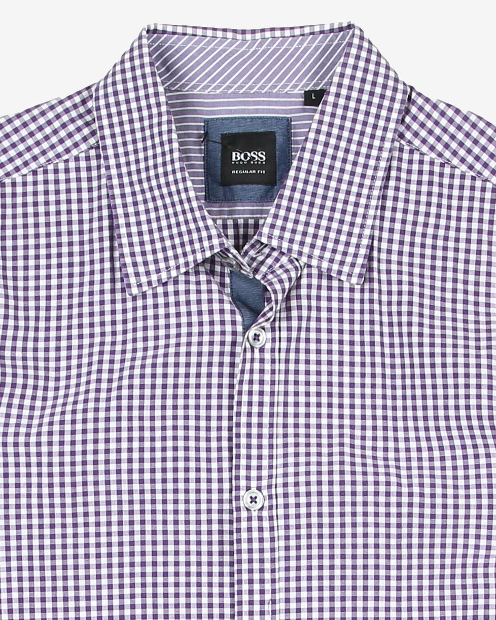 hugo boss purple mini check shirt - xl