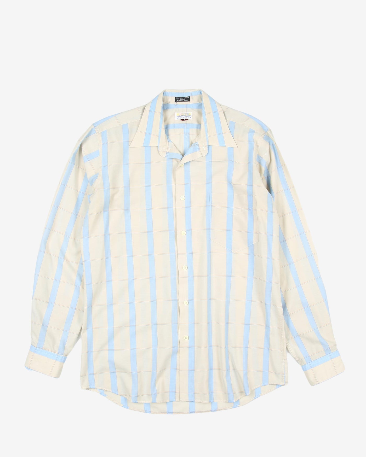 vintage blue cream windowpane check shirt - l