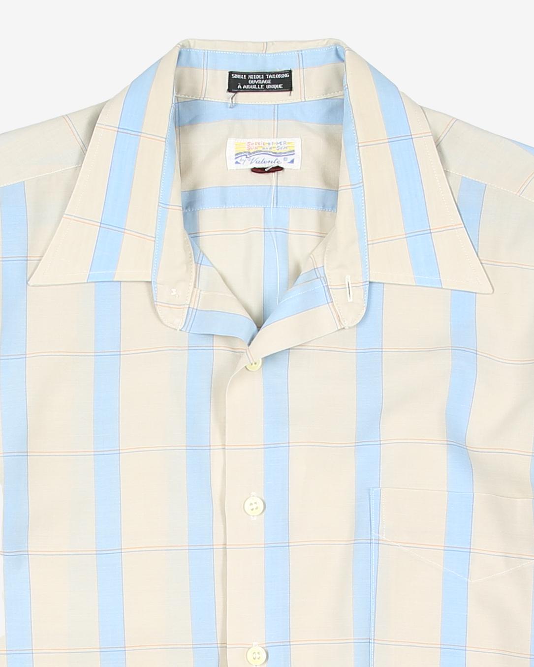 vintage blue cream windowpane check shirt - l