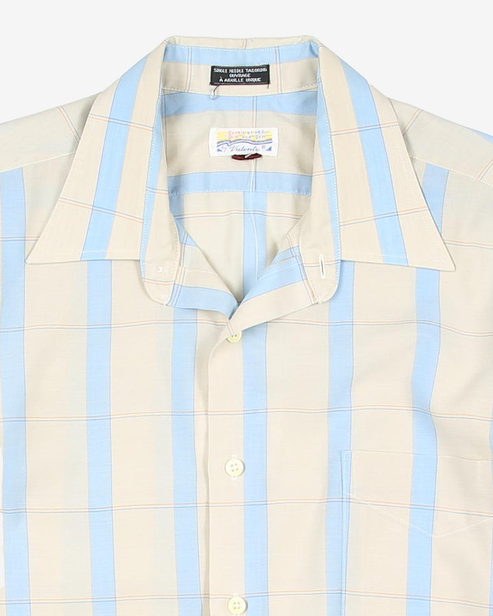 vintage blue cream windowpane check shirt - l
