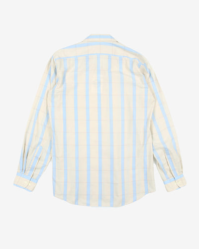 vintage blue cream windowpane check shirt - l