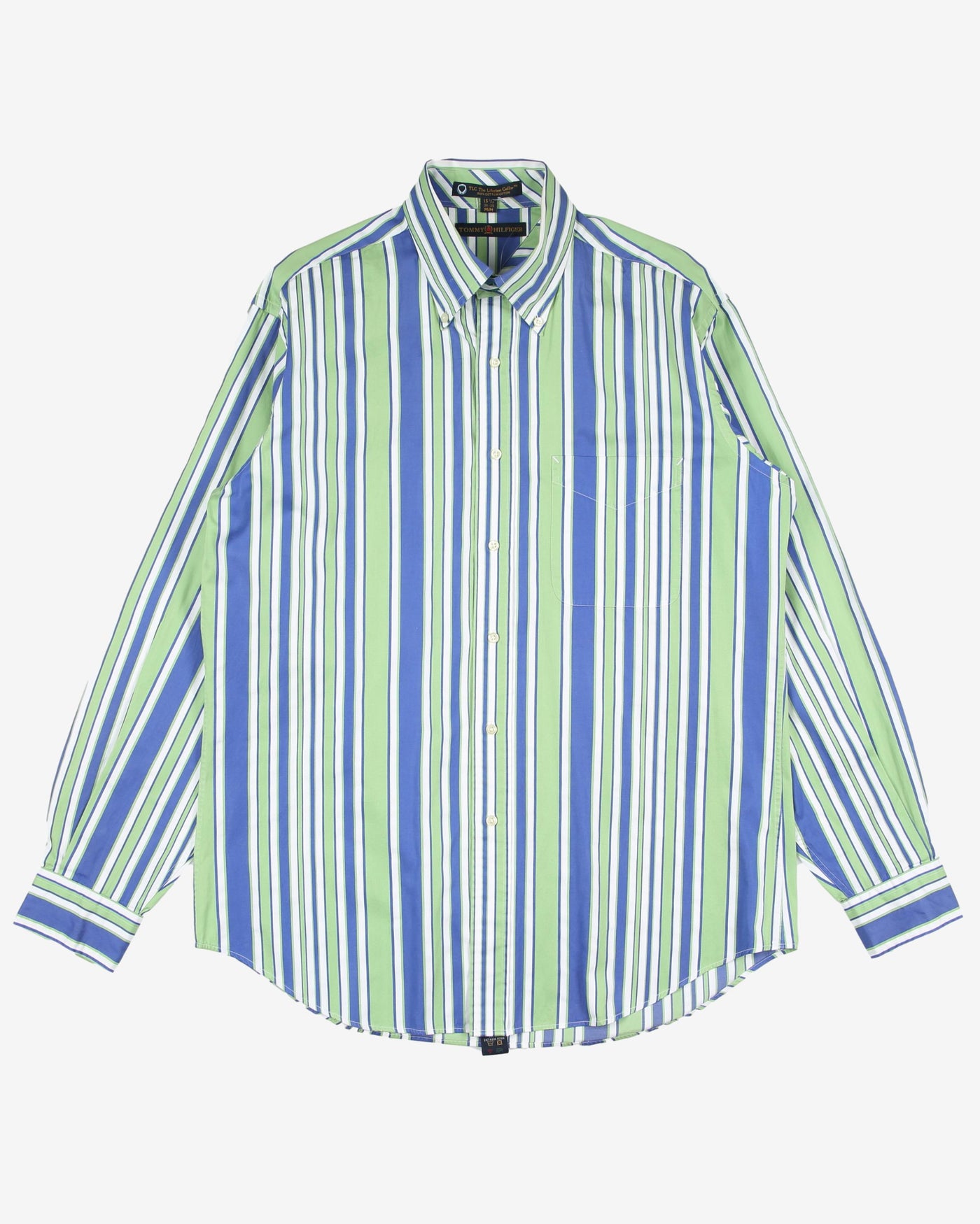 tommy hilfiger blue green hairline stripe shirt - xl