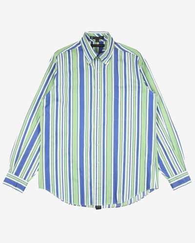 tommy hilfiger blue green hairline stripe shirt - xl