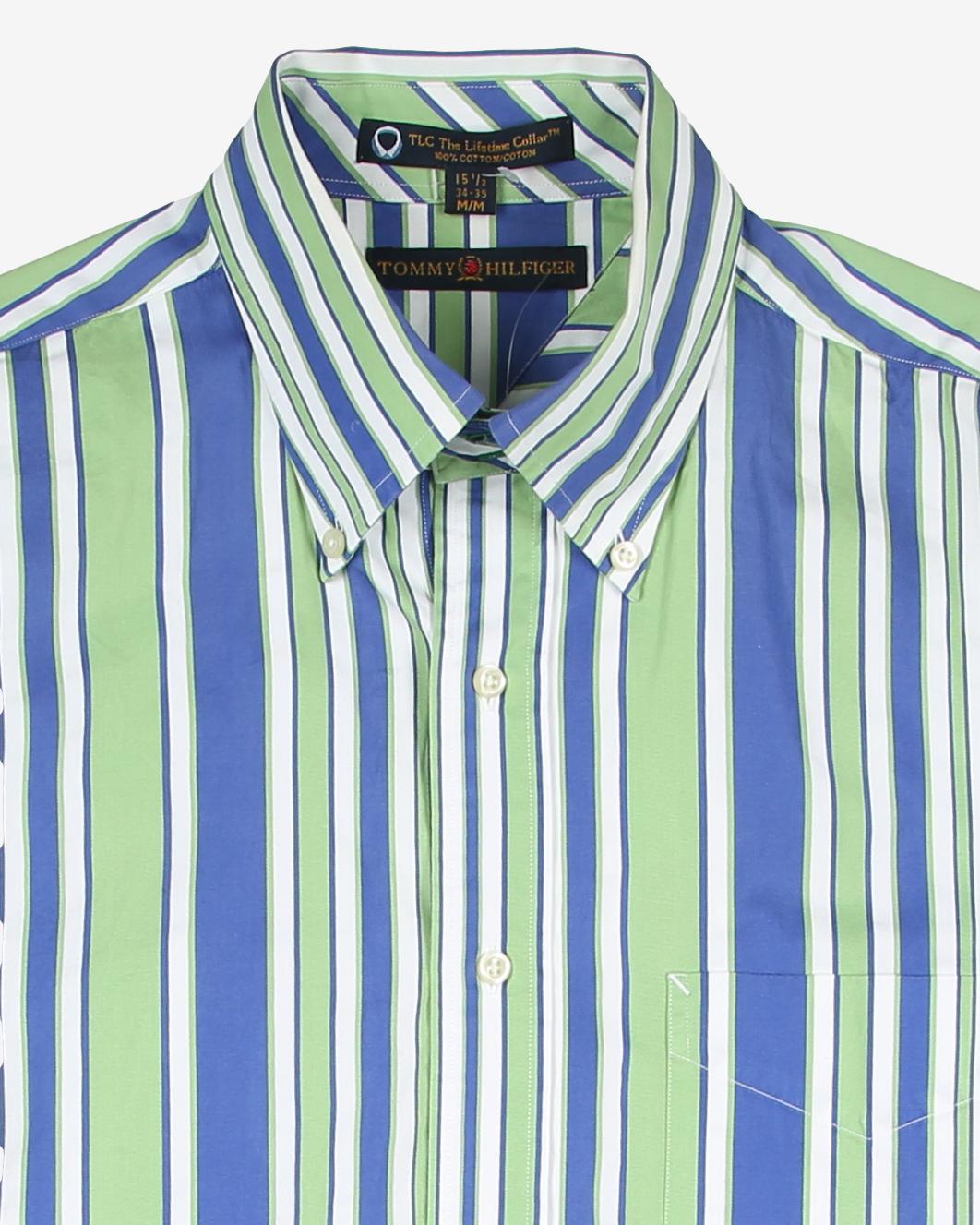 tommy hilfiger blue green hairline stripe shirt - xl