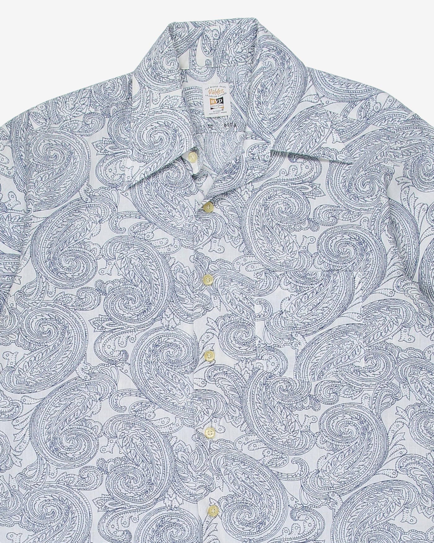 1970's white with blue paisley pattern shirt - L