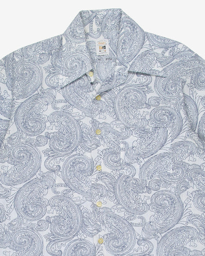 1970's white with blue paisley pattern shirt - L