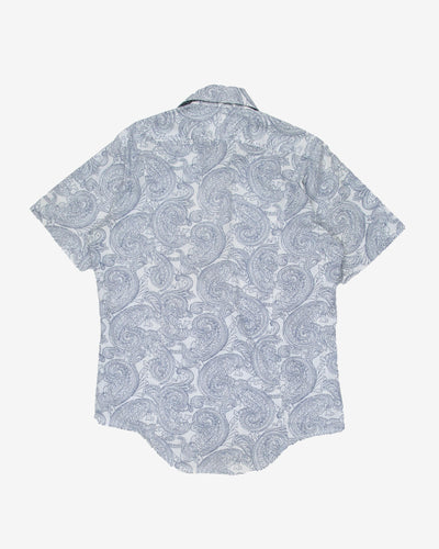 1970's white with blue paisley pattern shirt - L