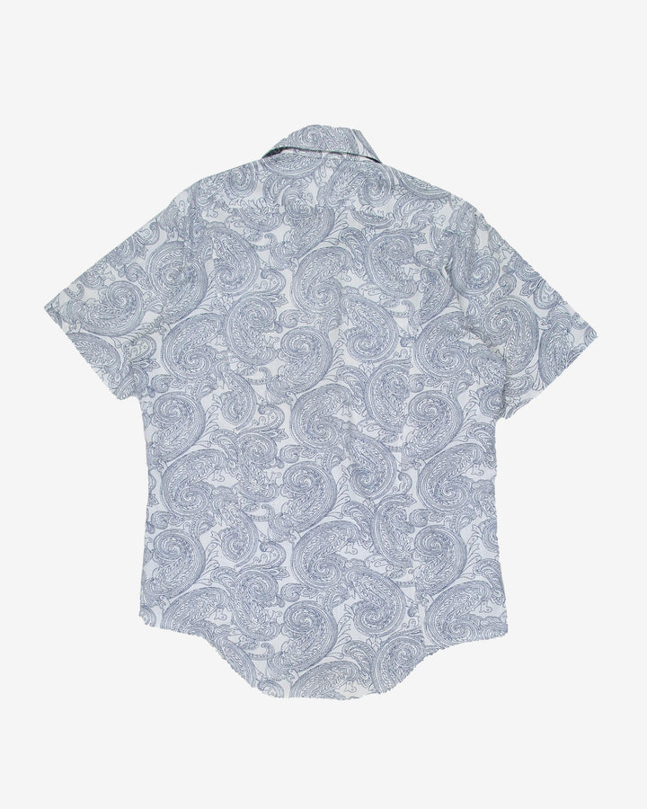 1970's white with blue paisley pattern shirt - L